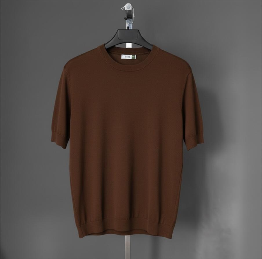 VN Trico Basic Regular Kesim T-Shirt Kahverengi | Gri Fashion