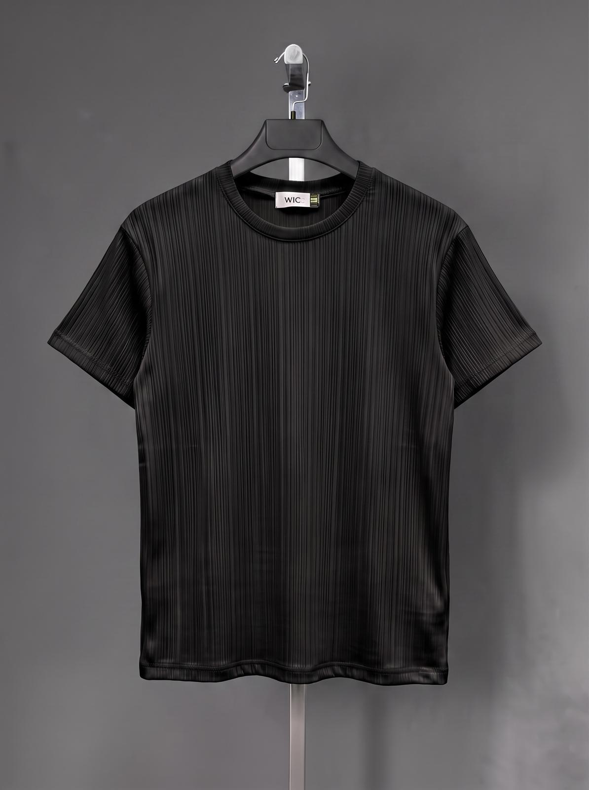 VN Fitilli Örme Regular Kesim T-Shirt Siyah | Gri Fashion