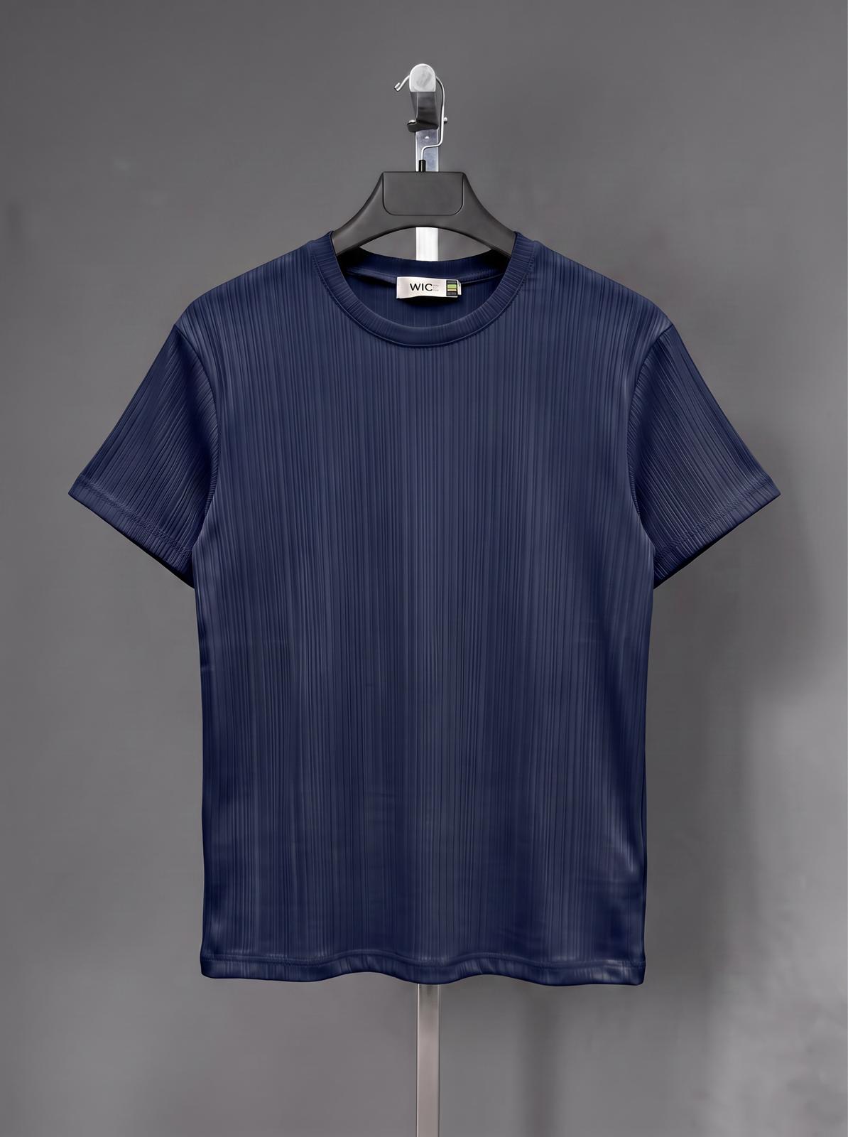 VN Fitilli Örme Regular Kesim T-Shirt Lacivert | Gri Fashion
